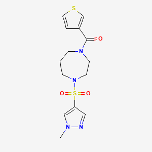 molecular formula C14H18N4O3S2 B2772601 (4-((1-methyl-1H-pyrazol-4-yl)sulfonyl)-1,4-diazepan-1-yl)(thiophen-3-yl)methanone CAS No. 2034488-70-3