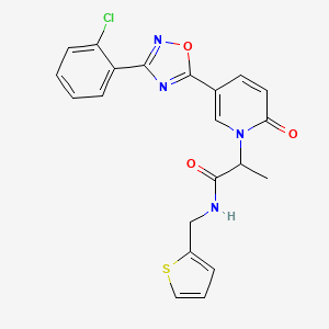 molecular formula C21H17ClN4O3S B2772614 2-(5-(3-(2-chlorophenyl)-1,2,4-oxadiazol-5-yl)-2-oxopyridin-1(2H)-yl)-N-(thiophen-2-ylmethyl)propanamide CAS No. 1396630-85-5