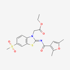 molecular formula C19H20N2O6S2 B2772628 (E)-乙酸-2-(2-((2,5-二甲基呋喃-3-甲酰)亚胺)-6-(甲磺酰)苯并[d]噻唑-3(2H)-基)乙酸乙酯 CAS No. 1173530-97-6
