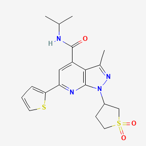molecular formula C19H22N4O3S2 B2772636 1-(1,1-dioxidotetrahydrothiophen-3-yl)-N-isopropyl-3-methyl-6-(thiophen-2-yl)-1H-pyrazolo[3,4-b]pyridine-4-carboxamide CAS No. 1021215-19-9