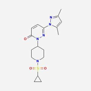 molecular formula C17H23N5O3S B2772645 2-(1-Cyclopropylsulfonylpiperidin-4-yl)-6-(3,5-dimethylpyrazol-1-yl)pyridazin-3-one CAS No. 2379986-10-2