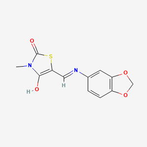molecular formula C12H10N2O4S B2772646 5-[(E)-(1,3-苯并二氧杂环戊-5-基氨基)甲亚甲基]-3-甲基-1,3-噻唑烷-2,4-二酮 CAS No. 866136-94-9