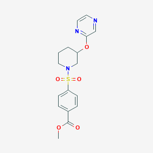 molecular formula C17H19N3O5S B2772661 Methyl 4-((3-(pyrazin-2-yloxy)piperidin-1-yl)sulfonyl)benzoate CAS No. 1904257-10-8