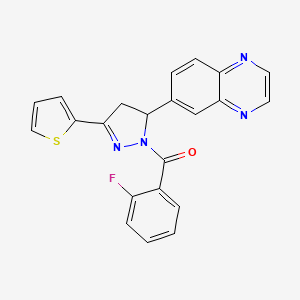 molecular formula C22H15FN4OS B2772664 (2-fluorophenyl)(5-(quinoxalin-6-yl)-3-(thiophen-2-yl)-4,5-dihydro-1H-pyrazol-1-yl)methanone CAS No. 946261-29-6