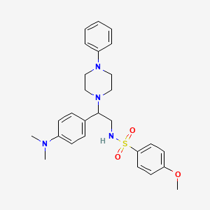 molecular formula C27H34N4O3S B2772670 N-(2-(4-(dimethylamino)phenyl)-2-(4-phenylpiperazin-1-yl)ethyl)-4-methoxybenzenesulfonamide CAS No. 932505-97-0
