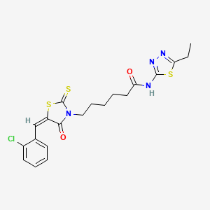 molecular formula C20H21ClN4O2S3 B2772680 6-[(5E)-5-[(2-chlorophenyl)methylidene]-4-oxo-2-sulfanylidene-1,3-thiazolidin-3-yl]-N-(5-ethyl-1,3,4-thiadiazol-2-yl)hexanamide CAS No. 314746-44-6