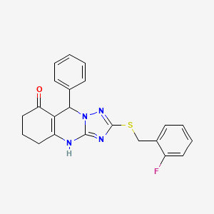 molecular formula C22H19FN4OS B2772695 2-((2-fluorobenzyl)thio)-9-phenyl-5,6,7,9-tetrahydro-[1,2,4]triazolo[5,1-b]quinazolin-8(4H)-one CAS No. 536981-77-8