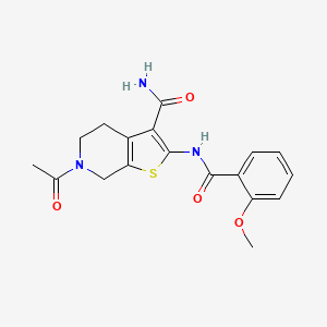 molecular formula C18H19N3O4S B2772702 6-乙酰基-2-[(2-甲氧基苯甲酰)氨基]-5,7-二氢-4H-噻吩并[2,3-c]吡啶-3-甲酰胺 CAS No. 864927-95-7