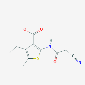 molecular formula C12H14N2O3S B2772751 Methyl 2-[(cyanoacetyl)amino]-4-ethyl-5-methylthiophene-3-carboxylate CAS No. 514219-83-1