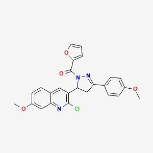 molecular formula C25H20ClN3O4 B2772772 (5-(2-chloro-7-methoxyquinolin-3-yl)-3-(4-methoxyphenyl)-4,5-dihydro-1H-pyrazol-1-yl)(furan-2-yl)methanone CAS No. 442649-68-5