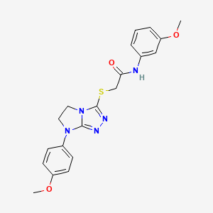 molecular formula C20H21N5O3S B2772775 N-(3-methoxyphenyl)-2-((7-(4-methoxyphenyl)-6,7-dihydro-5H-imidazo[2,1-c][1,2,4]triazol-3-yl)thio)acetamide CAS No. 921579-37-5