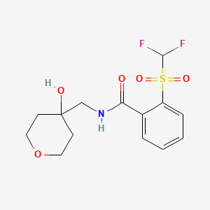 molecular formula C14H17F2NO5S B2772777 2-((二氟甲基)磺酰)-N-((4-羟基四氢-2H-吡喃-4-基)甲基)苯甲酰胺 CAS No. 1788542-52-8