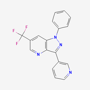 molecular formula C18H11F3N4 B2772793 1-phenyl-3-(3-pyridinyl)-6-(trifluoromethyl)-1H-pyrazolo[4,3-b]pyridine CAS No. 306977-36-6