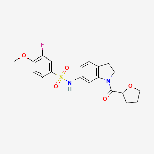 molecular formula C20H21FN2O5S B2772801 3-fluoro-4-methoxy-N-(1-(tetrahydrofuran-2-carbonyl)indolin-6-yl)benzenesulfonamide CAS No. 1058212-77-3