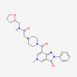 molecular formula C25H30N6O4 B2772807 2-(4-(5-甲基-3-氧代-2-苯基-3,5-二氢-2H-吡唑并[4,3-c]吡啶-7-甲酰基)哌嗪-1-基)-N-((四氢呋喃-2-基)甲基)乙酰胺 CAS No. 1021210-18-3