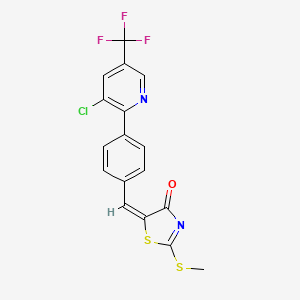 molecular formula C17H10ClF3N2OS2 B2772845 5-((E)-{4-[3-氯-5-(三氟甲基)-2-吡啶基]苯基}甲亚)-2-(甲硫基)-1,3-噻唑-4(5H)-酮 CAS No. 2065711-40-0