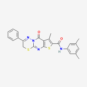 molecular formula C24H20N4O2S2 B2772851 N-(3,5-二甲基苯基)-8-甲基-9-氧代-2-苯基-3,9-二氢噻吩[2',3':4,5]嘧啶-7-甲酰胺 CAS No. 866589-38-0