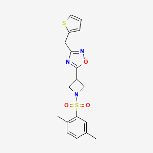 molecular formula C18H19N3O3S2 B2772856 5-(1-((2,5-Dimethylphenyl)sulfonyl)azetidin-3-yl)-3-(thiophen-2-ylmethyl)-1,2,4-oxadiazole CAS No. 1396794-36-7