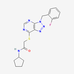 molecular formula C18H19FN6OS B2772873 N-环戊基-2-((3-(2-氟苯甲基)-3H-[1,2,3]三唑并[4,5-d]嘧啶-7-基)硫)乙酰胺 CAS No. 863458-80-4