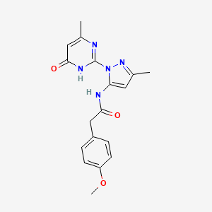 molecular formula C18H19N5O3 B2772894 2-(4-methoxyphenyl)-N-(3-methyl-1-(4-methyl-6-oxo-1,6-dihydropyrimidin-2-yl)-1H-pyrazol-5-yl)acetamide CAS No. 1004154-41-9