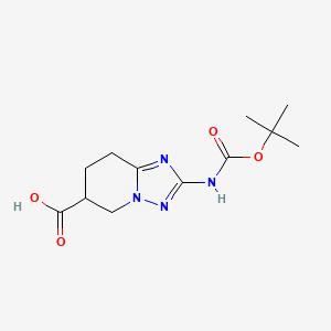 molecular formula C12H18N4O4 B2772898 2-[(2-Methylpropan-2-yl)oxycarbonylamino]-5,6,7,8-tetrahydro-[1,2,4]triazolo[1,5-a]pyridine-6-carboxylic acid CAS No. 2287343-43-3
