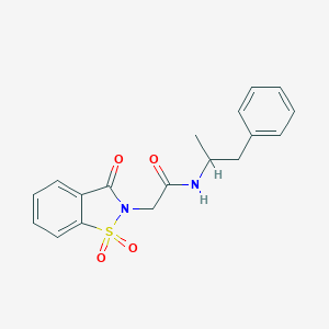 molecular formula C18H18N2O4S B277290 2-(1,1-dioxido-3-oxo-1,2-benzisothiazol-2(3H)-yl)-N-(1-methyl-2-phenylethyl)acetamide 