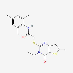 molecular formula C20H25N3O2S2 B2772902 2-((3-ethyl-6-methyl-4-oxo-3,4,6,7-tetrahydrothieno[3,2-d]pyrimidin-2-yl)thio)-N-mesitylacetamide CAS No. 851409-78-4