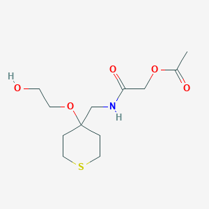 molecular formula C12H21NO5S B2772906 2-(((4-(2-hydroxyethoxy)tetrahydro-2H-thiopyran-4-yl)methyl)amino)-2-oxoethyl acetate CAS No. 2320957-24-0