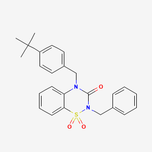 molecular formula C25H26N2O3S B2772910 2-苄基-4-(4-叔丁基苄基)-2H-1,2,4-苯并噻二氮-3(4H)-酮 1,1-二氧化物 CAS No. 1031989-15-7