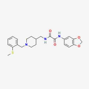molecular formula C23H27N3O4S B2772919 N1-(benzo[d][1,3]dioxol-5-yl)-N2-((1-(2-(methylthio)benzyl)piperidin-4-yl)methyl)oxalamide CAS No. 1235629-02-3