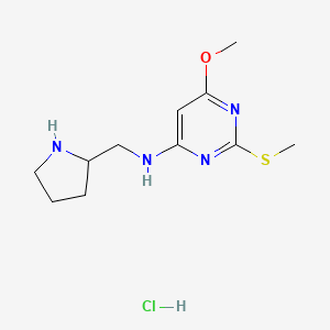 molecular formula C11H19ClN4OS B2772932 6-Methoxy-2-(methylthio)-N-(pyrrolidin-2-ylmethyl)pyrimidin-4-amine hydrochloride CAS No. 1353962-45-4