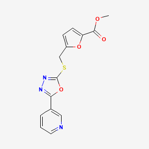 molecular formula C14H11N3O4S B2772942 甲酸5-(((5-(吡啶-3-基)-1,3,4-噁二唑-2-基)硫)甲基)呋喃-2-甲酸酯 CAS No. 342384-85-4