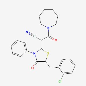 molecular formula C25H24ClN3O2S B2772954 (Z)-3-(azepan-1-yl)-2-(5-(2-chlorobenzyl)-4-oxo-3-phenylthiazolidin-2-ylidene)-3-oxopropanenitrile CAS No. 797017-67-5