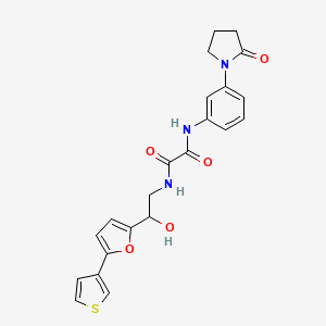 molecular formula C22H21N3O5S B2772958 N1-(2-hydroxy-2-(5-(thiophen-3-yl)furan-2-yl)ethyl)-N2-(3-(2-oxopyrrolidin-1-yl)phenyl)oxalamide CAS No. 2034345-88-3