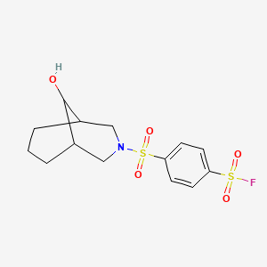 molecular formula C14H18FNO5S2 B2772975 4-[(9-Hydroxy-3-azabicyclo[3.3.1]nonan-3-yl)sulfonyl]benzenesulfonyl fluoride CAS No. 2305542-84-9