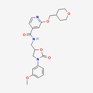 molecular formula C23H27N3O6 B2772986 N-((3-(3-methoxyphenyl)-2-oxooxazolidin-5-yl)methyl)-2-((tetrahydro-2H-pyran-4-yl)methoxy)isonicotinamide CAS No. 2034271-55-9