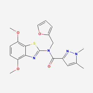 molecular formula C20H20N4O4S B2772990 N-(4,7-dimethoxy-1,3-benzothiazol-2-yl)-N-[(furan-2-yl)methyl]-1,5-dimethyl-1H-pyrazole-3-carboxamide CAS No. 1013795-49-7