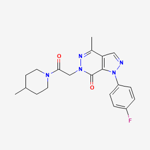molecular formula C20H22FN5O2 B2772994 1-(4-fluorophenyl)-4-methyl-6-(2-(4-methylpiperidin-1-yl)-2-oxoethyl)-1H-pyrazolo[3,4-d]pyridazin-7(6H)-one CAS No. 946203-86-7