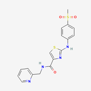 molecular formula C17H16N4O3S2 B2772996 2-((4-(methylsulfonyl)phenyl)amino)-N-(pyridin-2-ylmethyl)thiazole-4-carboxamide CAS No. 1172991-07-9