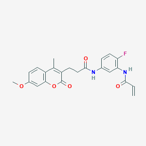 molecular formula C23H21FN2O5 B2773025 N-[4-Fluoro-3-(prop-2-enoylamino)phenyl]-3-(7-methoxy-4-methyl-2-oxochromen-3-yl)propanamide CAS No. 2361863-00-3