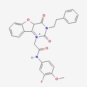 molecular formula C27H22FN3O5 B2773026 2-[4,6-dioxo-5-(2-phenylethyl)-8-oxa-3,5-diazatricyclo[7.4.0.0^{2,7}]trideca-1(9),2(7),10,12-tetraen-3-yl]-N-(3-fluoro-4-methoxyphenyl)acetamide CAS No. 1351823-98-7