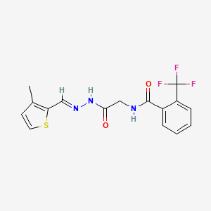 molecular formula C16H14F3N3O2S B2773027 (E)-N-(2-(2-((3-methylthiophen-2-yl)methylene)hydrazinyl)-2-oxoethyl)-2-(trifluoromethyl)benzamide CAS No. 391892-66-3