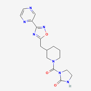 molecular formula C16H19N7O3 B2773032 1-(3-((3-(Pyrazin-2-yl)-1,2,4-oxadiazol-5-yl)methyl)piperidine-1-carbonyl)imidazolidin-2-one CAS No. 1706229-59-5