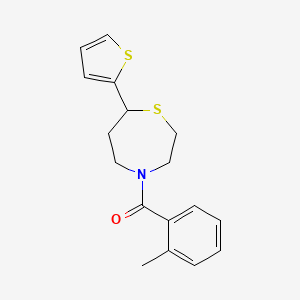 molecular formula C17H19NOS2 B2773039 (7-(Thiophen-2-yl)-1,4-thiazepan-4-yl)(o-tolyl)methanone CAS No. 1705067-97-5