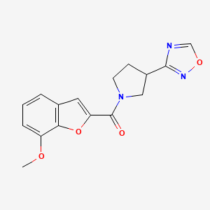 molecular formula C16H15N3O4 B2773065 (3-(1,2,4-Oxadiazol-3-yl)pyrrolidin-1-yl)(7-methoxybenzofuran-2-yl)methanone CAS No. 2034550-91-7