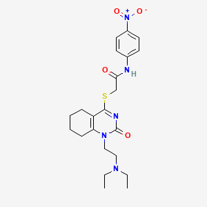 molecular formula C22H29N5O4S B2773070 2-((1-(2-(diethylamino)ethyl)-2-oxo-1,2,5,6,7,8-hexahydroquinazolin-4-yl)thio)-N-(4-nitrophenyl)acetamide CAS No. 899949-91-8