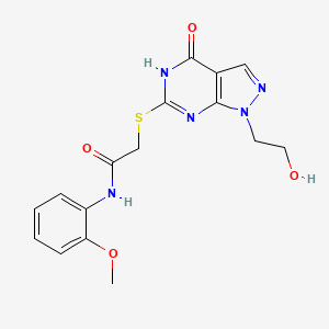 molecular formula C16H17N5O4S B2773071 2-((1-(2-hydroxyethyl)-4-oxo-4,5-dihydro-1H-pyrazolo[3,4-d]pyrimidin-6-yl)thio)-N-(2-methoxyphenyl)acetamide CAS No. 946379-39-1