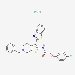 molecular formula C29H25Cl2N3O2S2 B2773076 N-(3-(benzo[d]thiazol-2-yl)-6-benzyl-4,5,6,7-tetrahydrothieno[2,3-c]pyridin-2-yl)-2-(4-chlorophenoxy)acetamide hydrochloride CAS No. 1216456-19-7