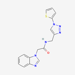 molecular formula C16H14N6OS B2773097 2-(1H-benzo[d]imidazol-1-yl)-N-((1-(thiophen-2-yl)-1H-1,2,3-triazol-4-yl)methyl)acetamide CAS No. 2034381-76-3