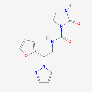 molecular formula C13H15N5O3 B2773103 N-(2-(呋喃-2-基)-2-(1H-吡唑-1-基)乙基)-2-氧代咪唑啉-1-甲酸胺 CAS No. 2034593-71-8